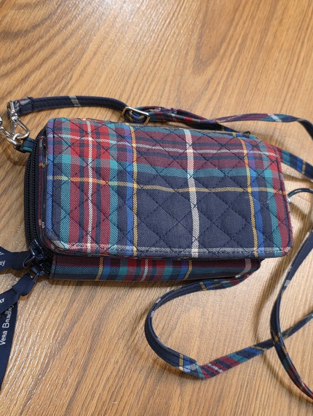 Vera Bradley Tartan Plaid RFID Navy All-In-One Crossbody Handbag Purse Travel